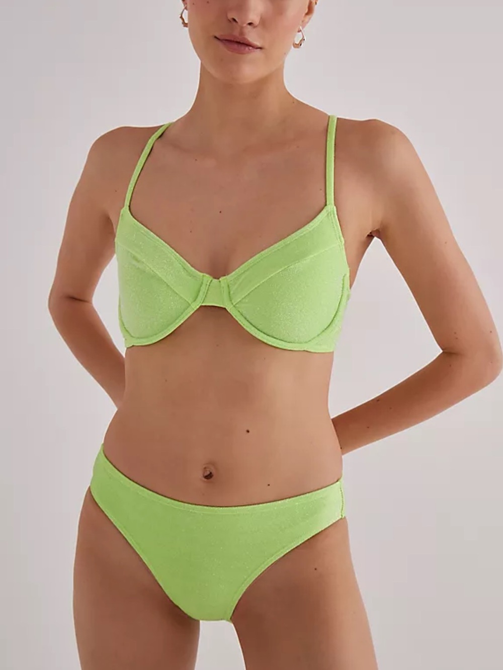 Good American NWT Sparkle Demi Cup Bikini Top Bottom Set Electric Lime Green 2X